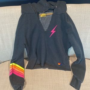 Aviator nation crop chevron neon hoodie EUC
